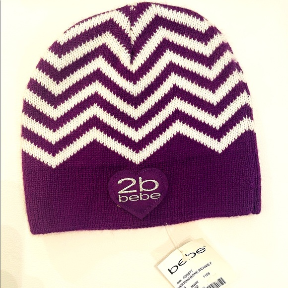 NWT 2b Bebe Purple & White Scarf & Hat - Picture 6 of 7